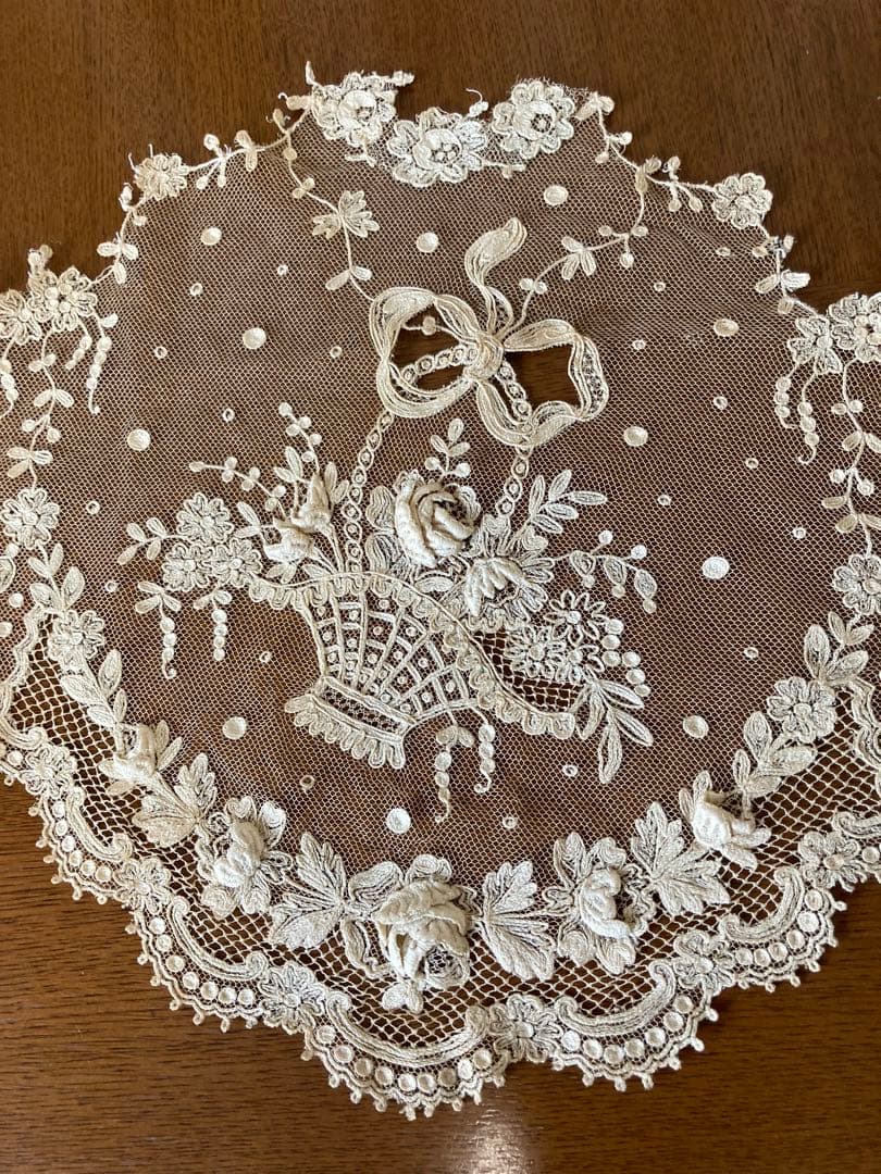 フランス アンティーク薔薇の花かご ウエディング用 チュールレース 立体の花びら