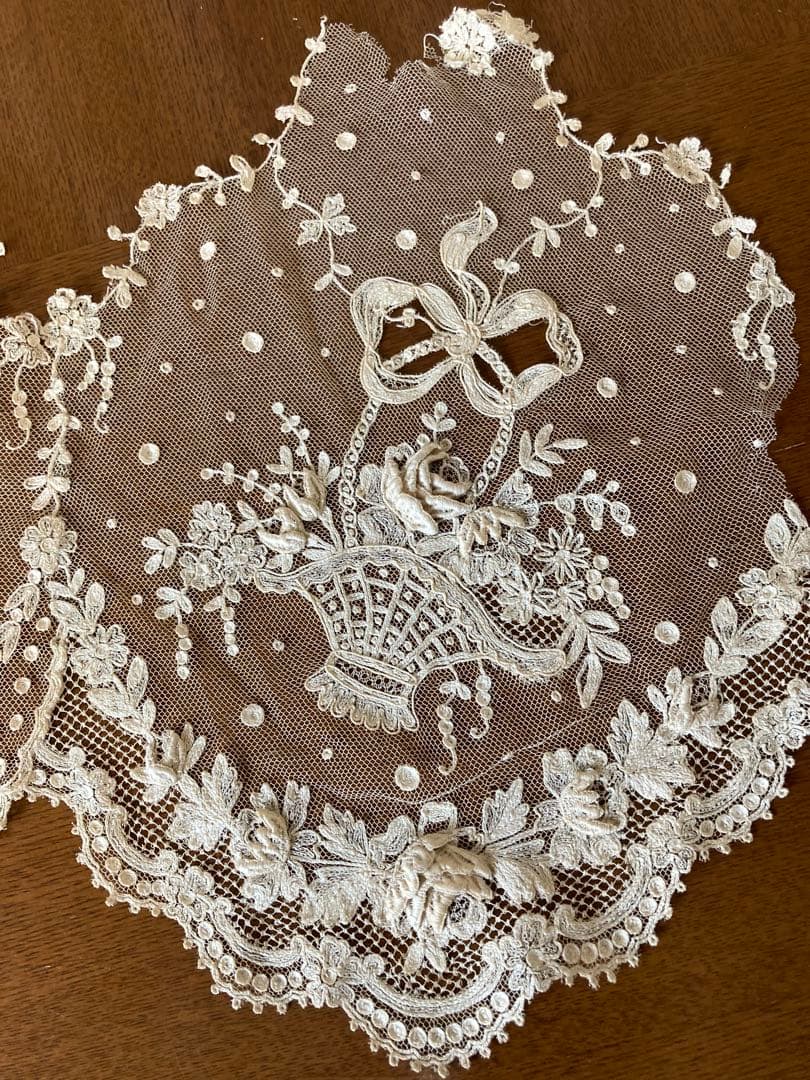 フランス アンティーク薔薇の花かご ウエディング用 チュールレース 立体の花びら