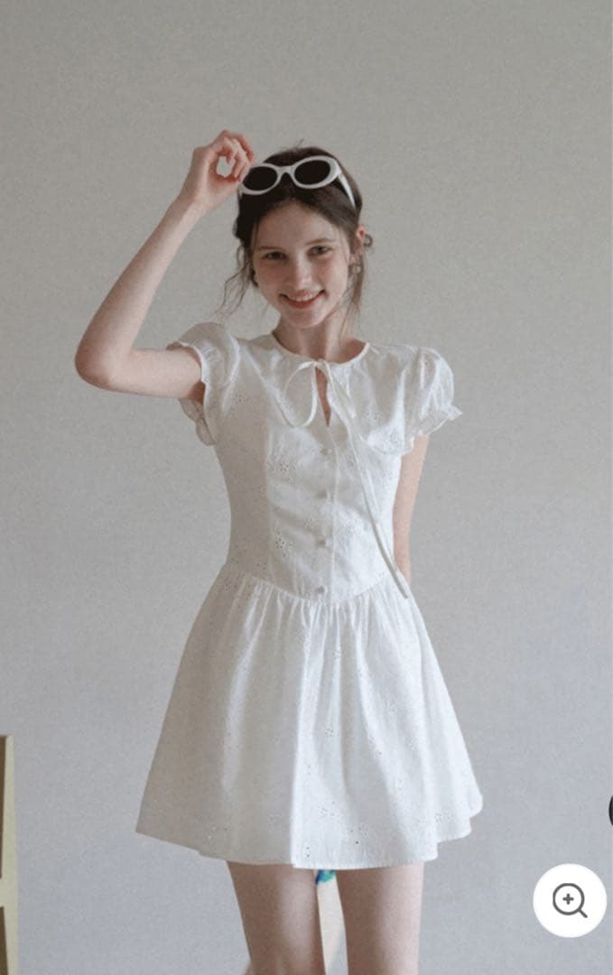 EGGKA ワンピース レディース ノースリーブ アイレット ミニドレス 白 M