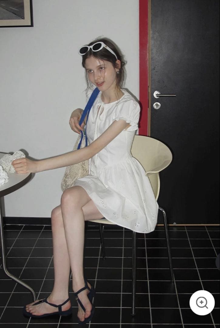 EGGKA ワンピース レディース ノースリーブ アイレット ミニドレス 白 M