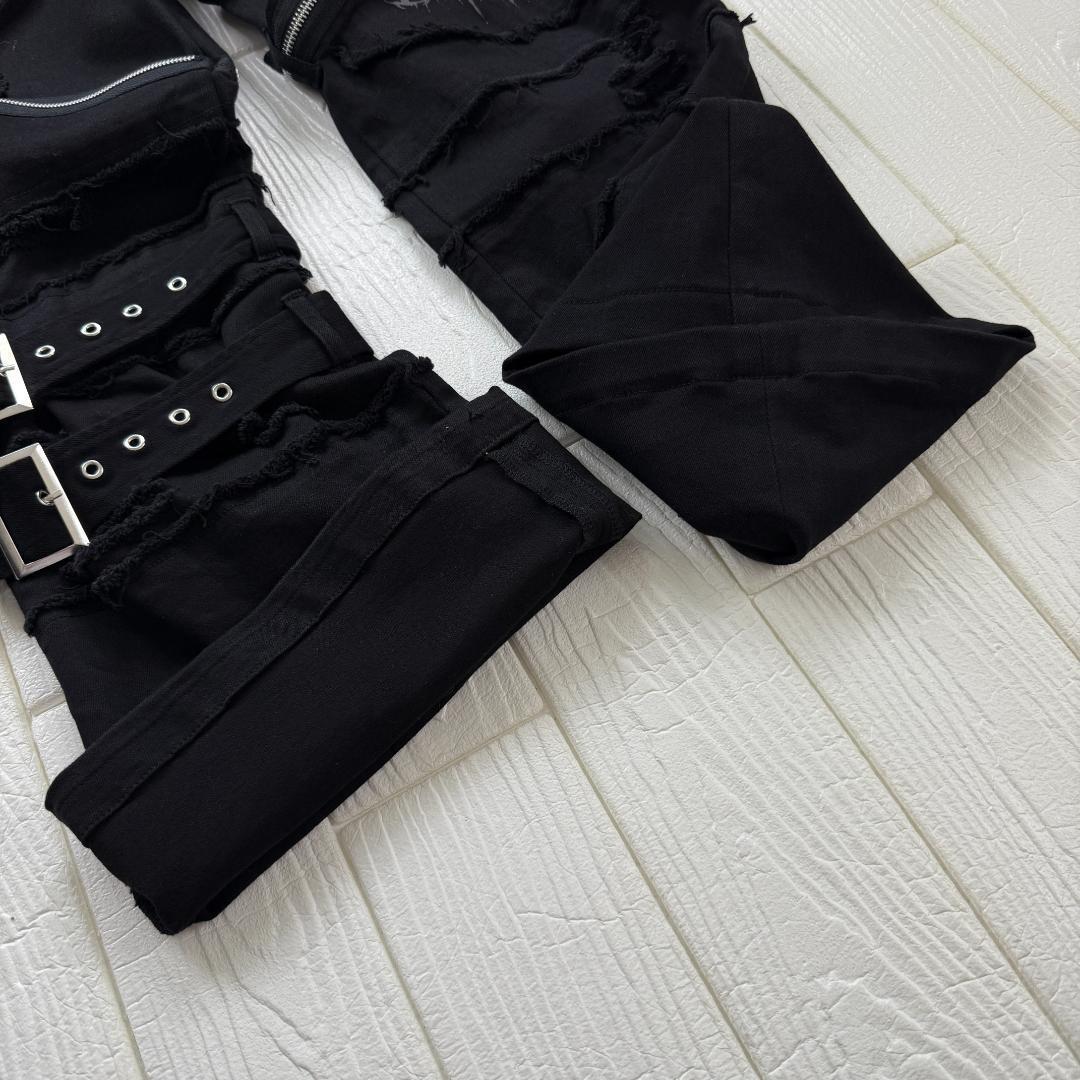 DimMoire ディムモアール 刺繍ロゴ フリンジ バックル フレアデニム M