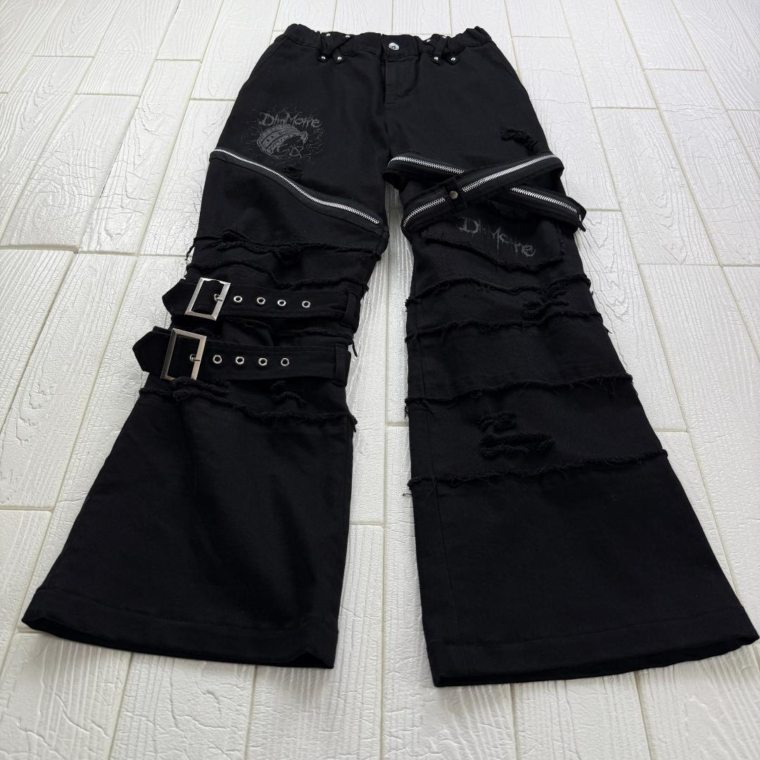 DimMoire ディムモアール 刺繍ロゴ フリンジ バックル フレアデニム M