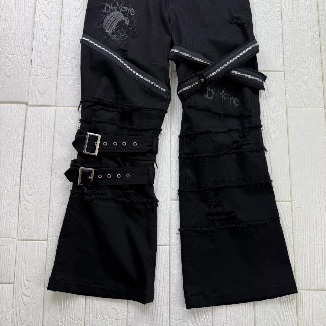 DimMoire ディムモアール 刺繍ロゴ フリンジ バックル フレアデニム M