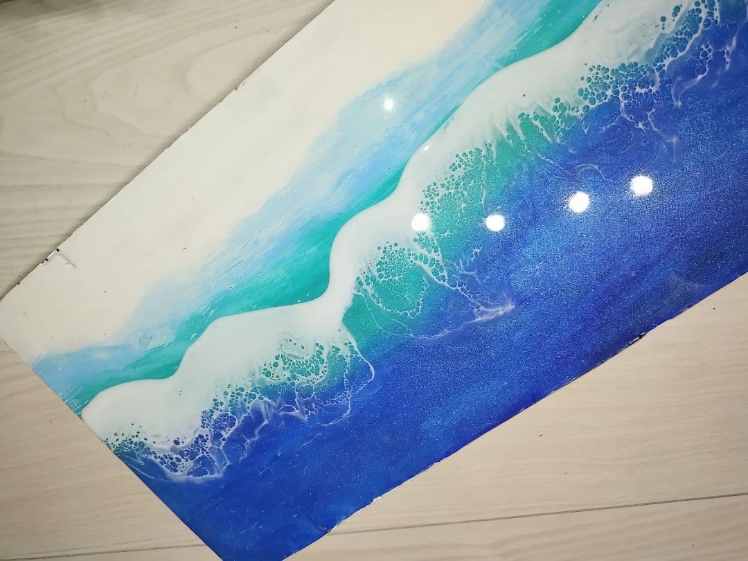 オーシャンレジン壁掛けボード　大きいサイズ　アート作品ハンドメイド　宮古ブルー