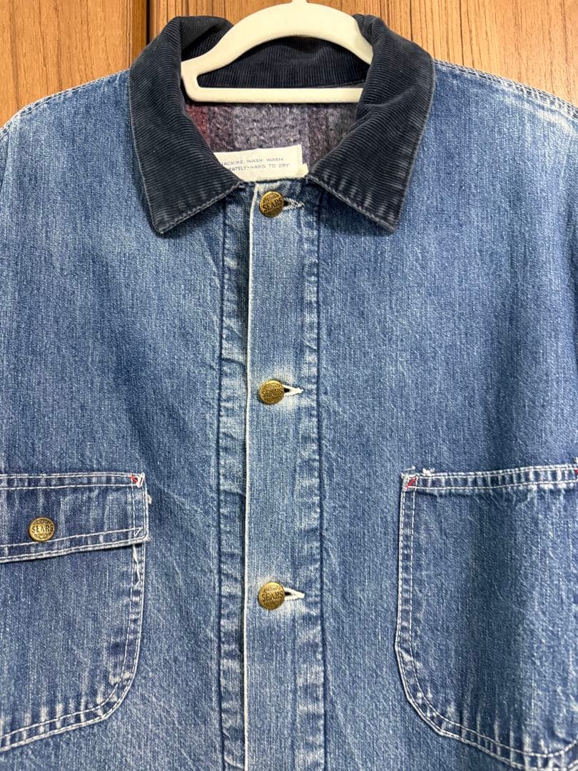 シアーズ　ビンテージ　70's デニムカバーオール XLコーデュロイ襟