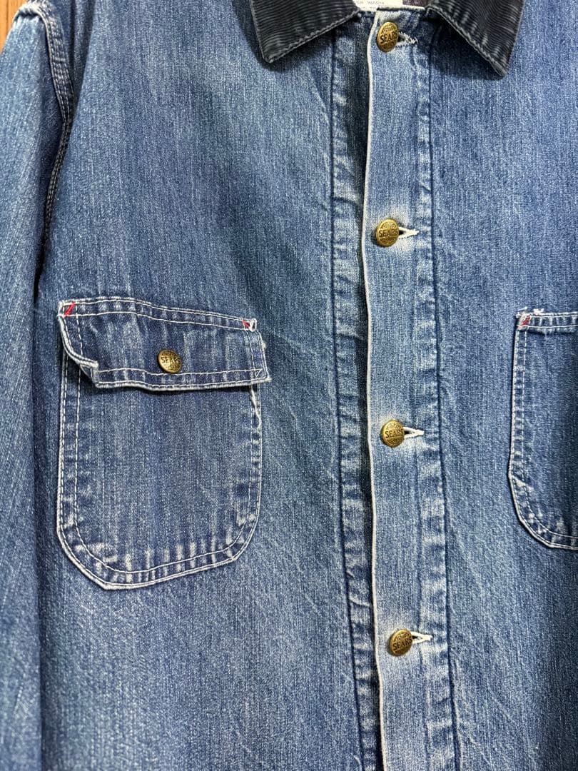 シアーズ　ビンテージ　70's デニムカバーオール XLコーデュロイ襟