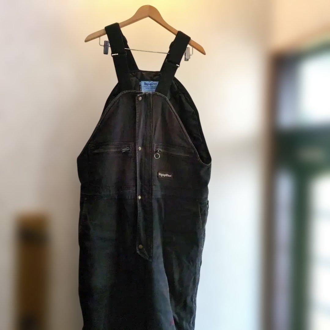 極寒対策に【RefrigiWear】中綿入り デニム オーバーオール 黒L　稀