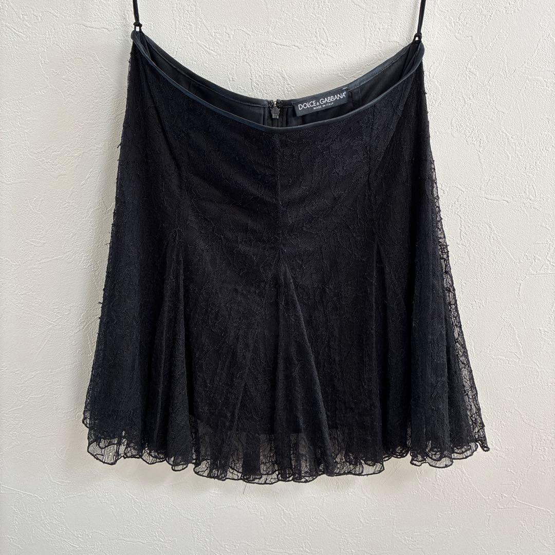 DOLCE & GABBANA ブラック 繊細レースフレアスカート size36