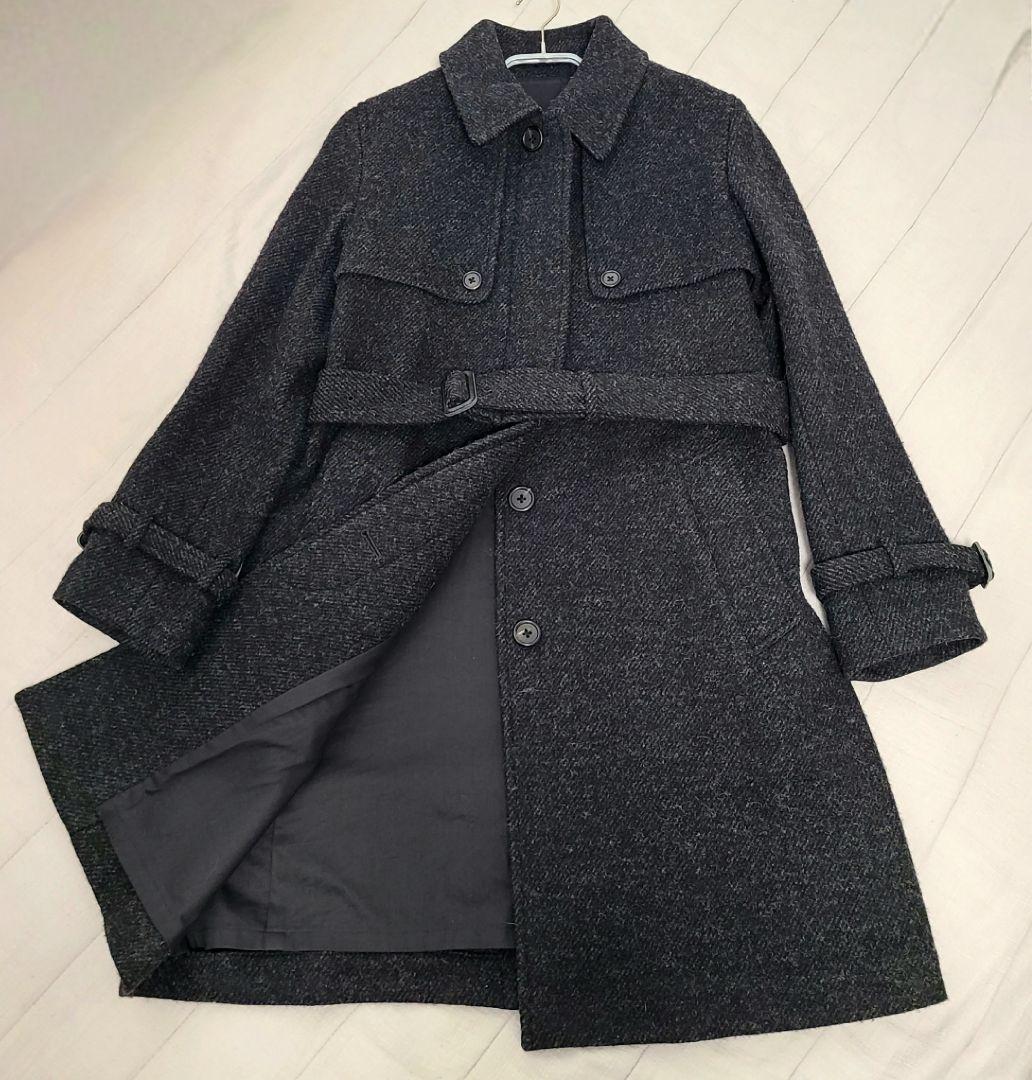 マーガレットハウエル ヘリンボーン ウールトレンチコート ミドル丈 ベルト付