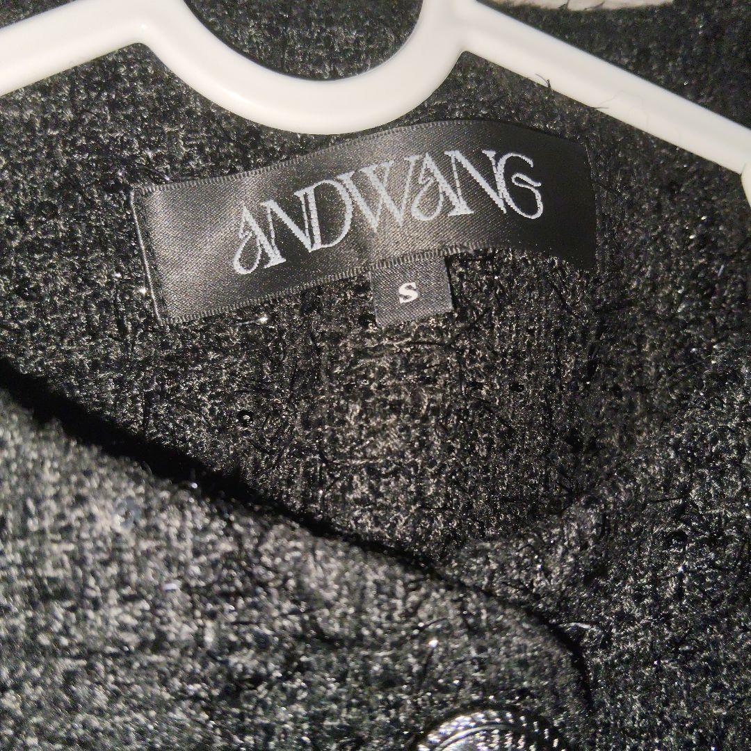 andwang Tweed arm fur jacket ツイードジャケット 黒