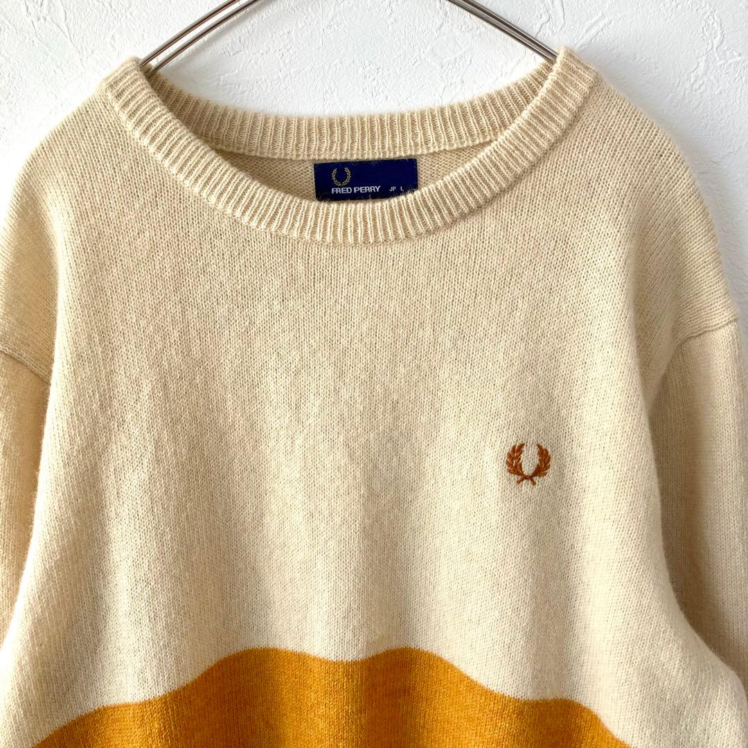 美品 FRED PERRY 刺繍ロゴ バイカラー ウールニット