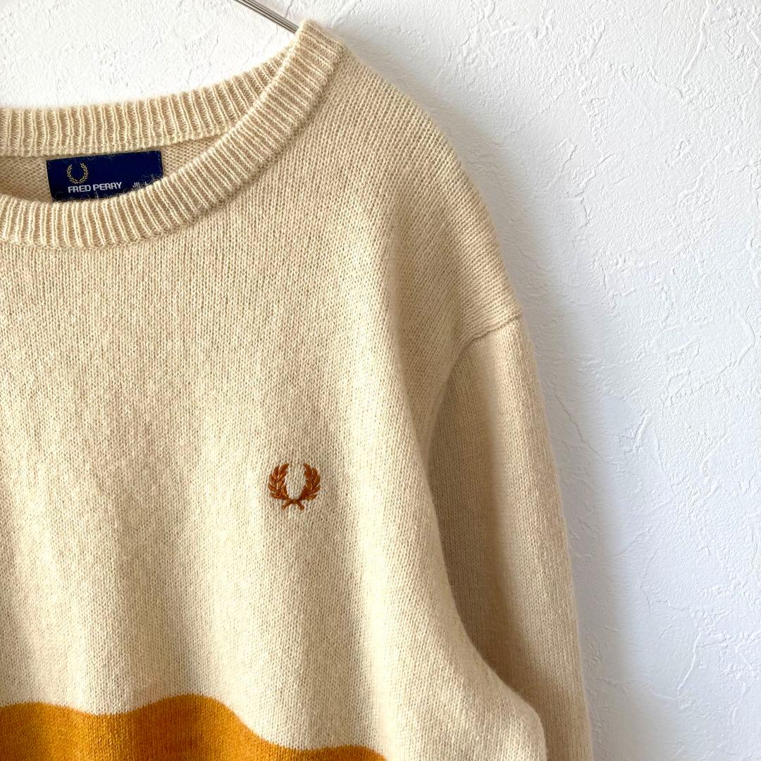 美品 FRED PERRY 刺繍ロゴ バイカラー ウールニット