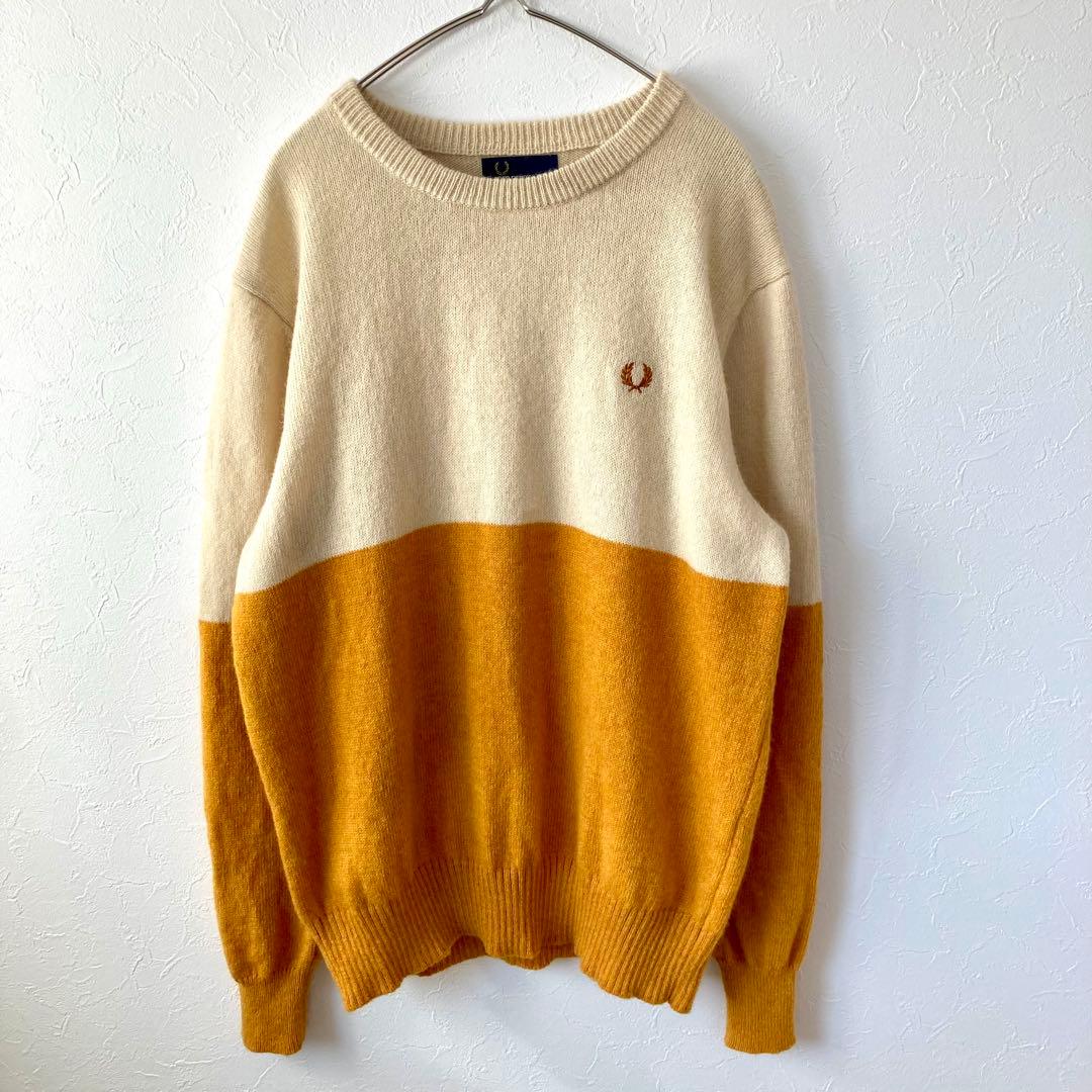美品 FRED PERRY 刺繍ロゴ バイカラー ウールニット