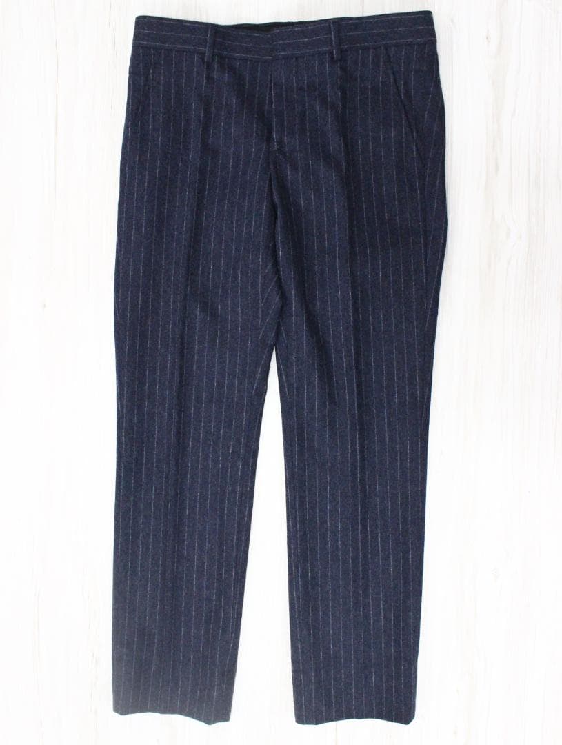 ◇美品 HERMES エルメス メンズ スーツ上下 ネイビーストライプ ウール
