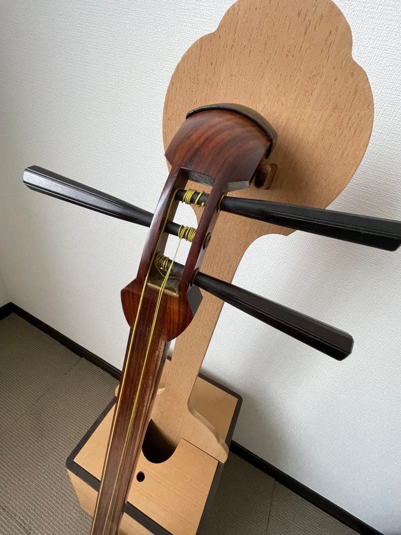 三味線本体 木製収納ボックス付 三味線箱 細棹 バチ 弦楽器 長唄 和楽器 ②