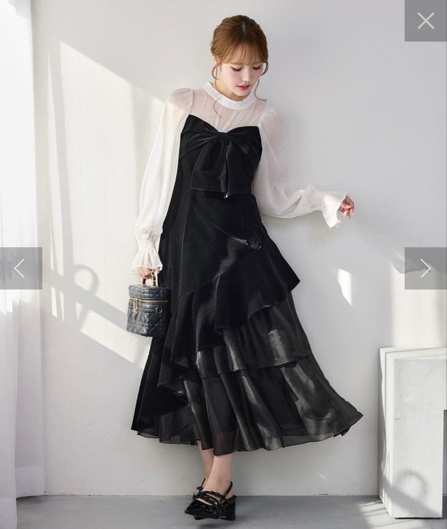 nice claup ベロアリボン異素材ワンピース