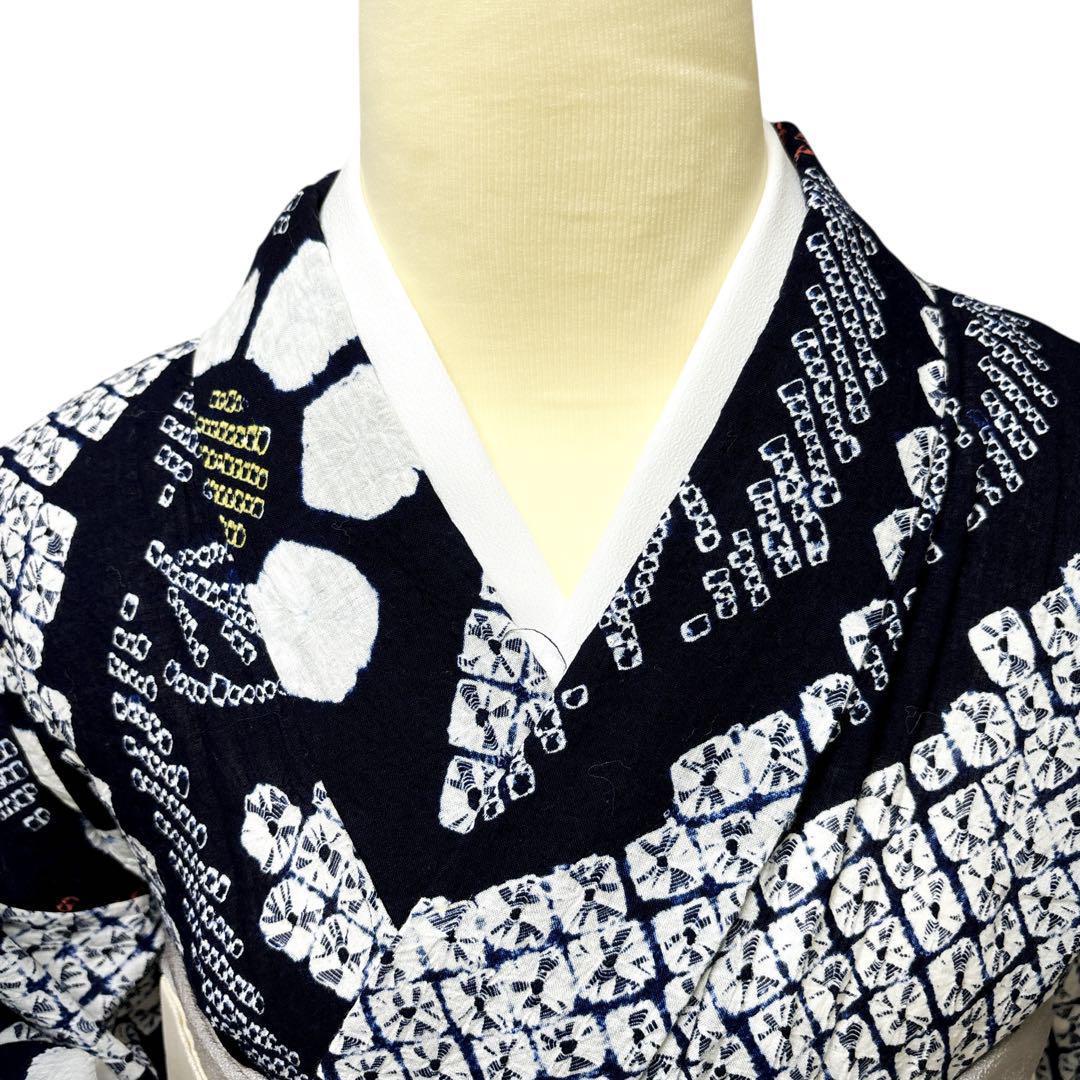 A61有松鳴海絞り 高級浴衣 綿　手縫い仕立て　仕付け糸　美品