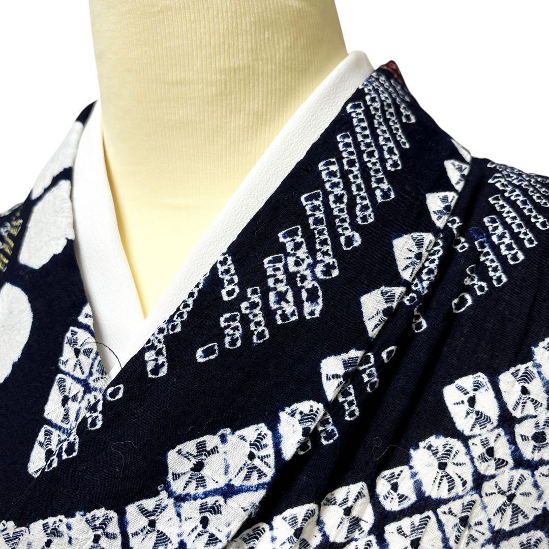 A61有松鳴海絞り 高級浴衣 綿　手縫い仕立て　仕付け糸　美品