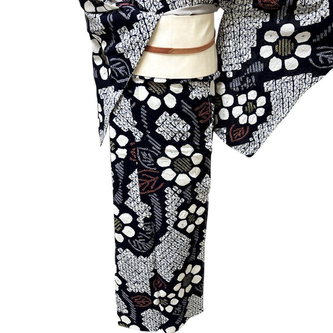 A61有松鳴海絞り 高級浴衣 綿　手縫い仕立て　仕付け糸　美品