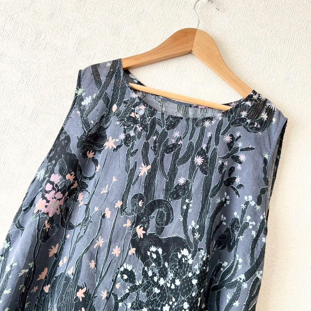 JURGEN LEHL サボテン柄ノースリーブチュニック コットンリネン