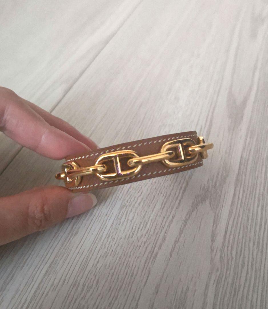 HERMES☆シェーヌダンクルバングル（ブラウンレザー×ゴールドチェーン）