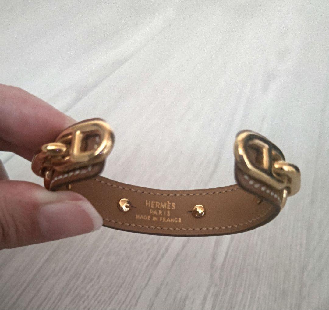 HERMES☆シェーヌダンクルバングル（ブラウンレザー×ゴールドチェーン）
