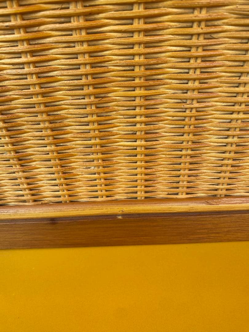 ラタン　引き出し付　ハンガーラック　棚　シェルフ　藤　黄色