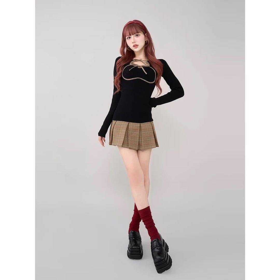 新品タグ付 ダーリッチ ブラック FL ポイントチェックニットミニワンピース