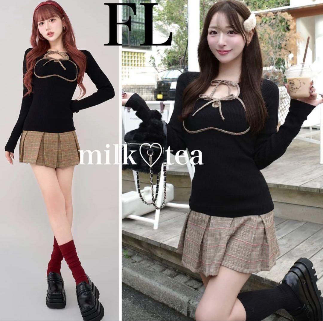 新品タグ付 ダーリッチ ブラック FL ポイントチェックニットミニワンピース