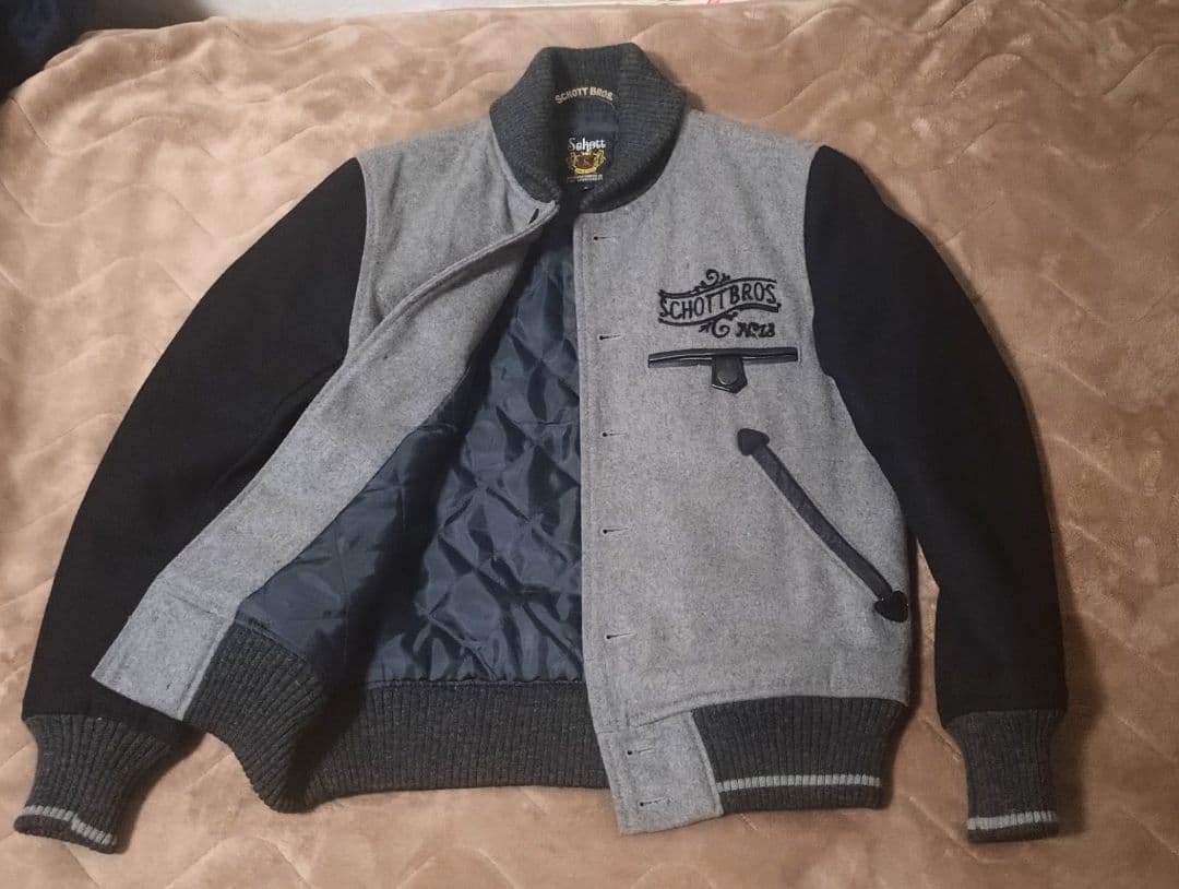 SCHOTT メルトンウール スタジャン グレー/ブラック