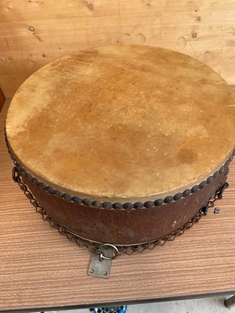和太鼓　アンティーク　木製　バチ付