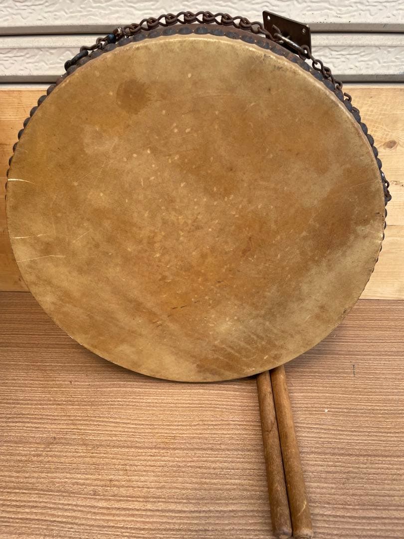 和太鼓　アンティーク　木製　バチ付