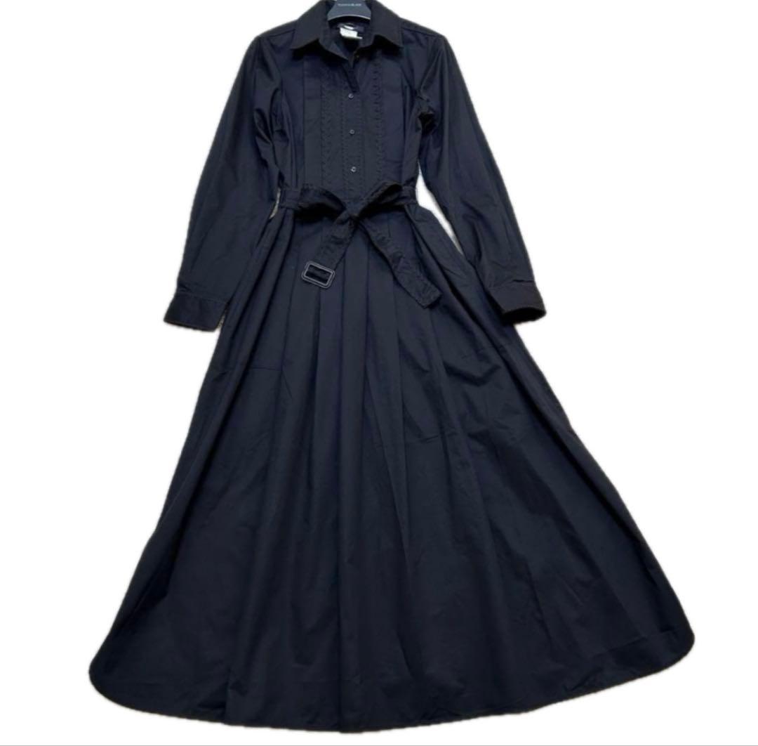 最終価格 訳あり未使用級Max Maraマキシ丈シャツワンピース 40黒ベルト