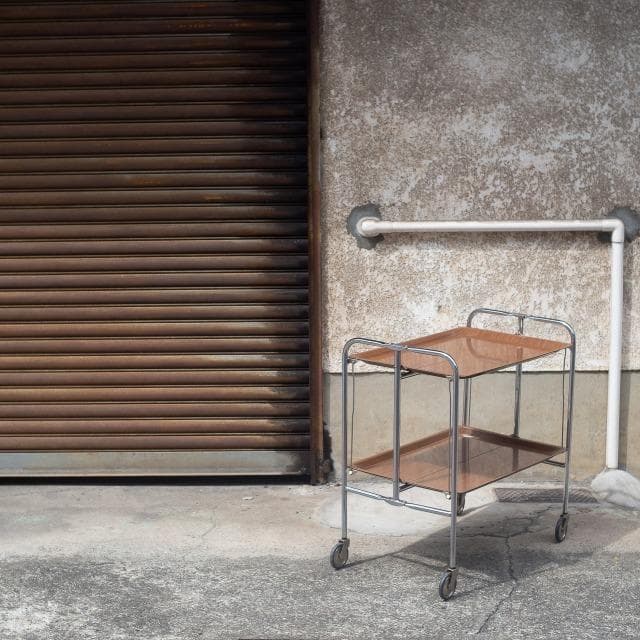 70s ドイツ ヴィンテージ フォールディングワゴン キッチンワゴン シェルフ