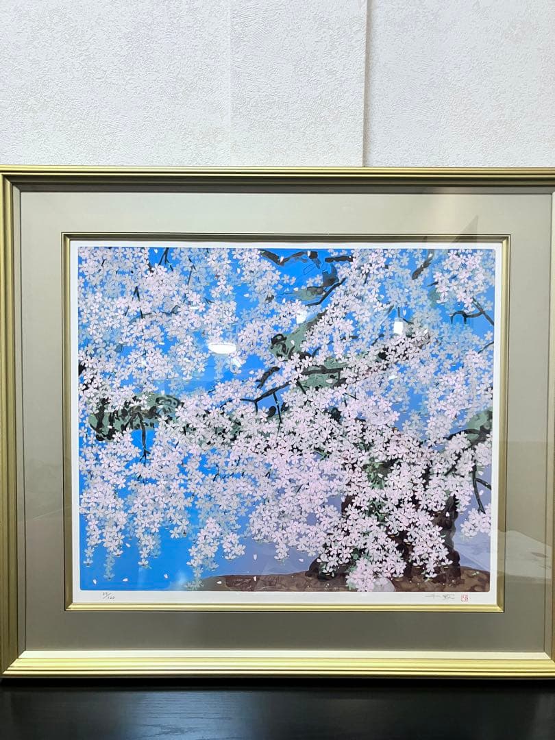 中島千波:シルクスクリーン「桜花清々」限定120部、直筆サイン、専用箱