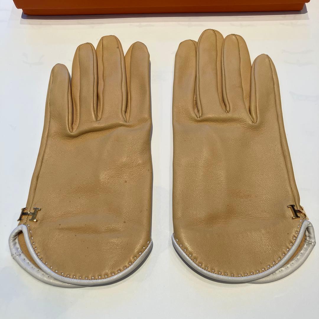 HERMES ベージュレザー手袋 箱付き