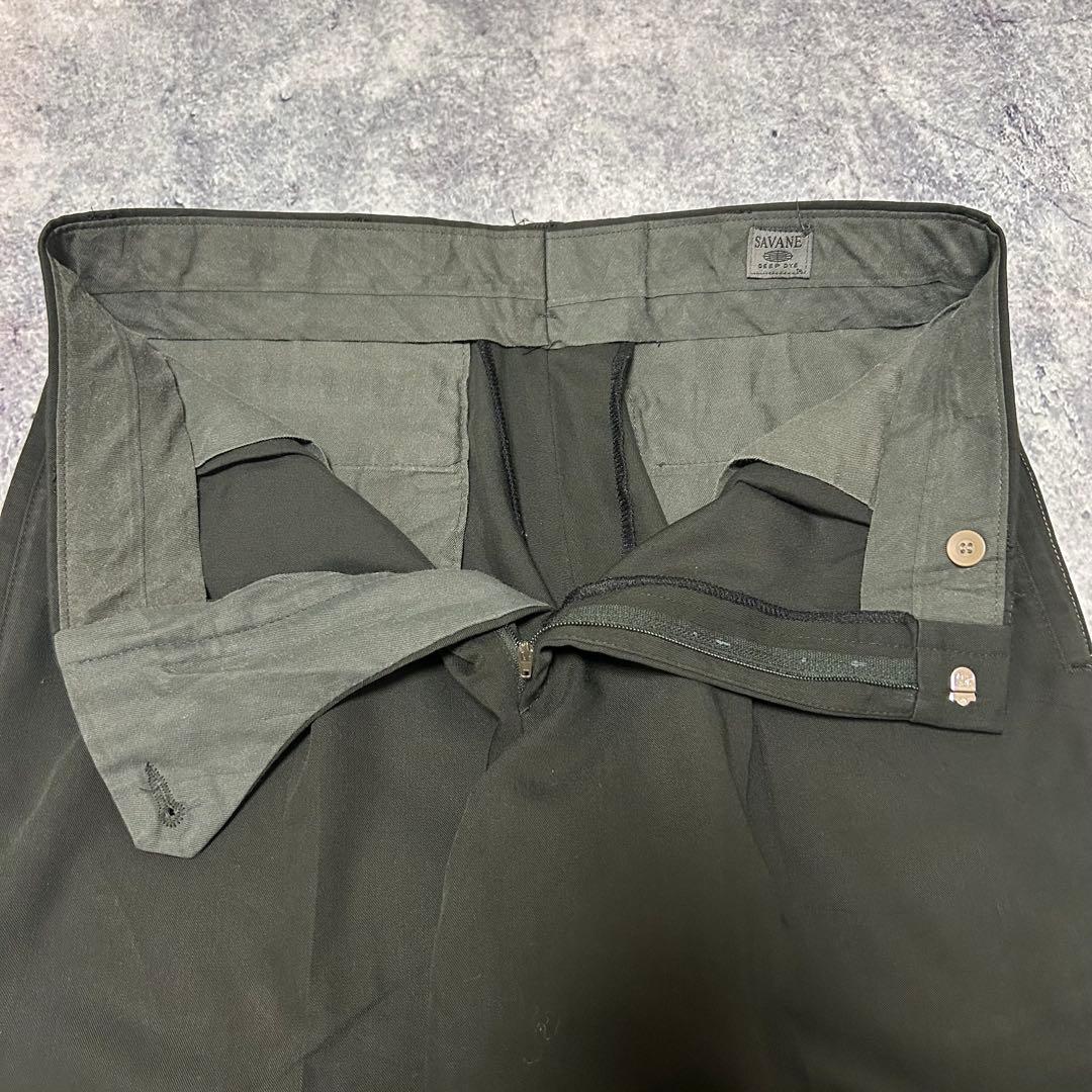 90s \"レーヨンギャバ“ 3タック スラックス “オリーブ” SAVANE