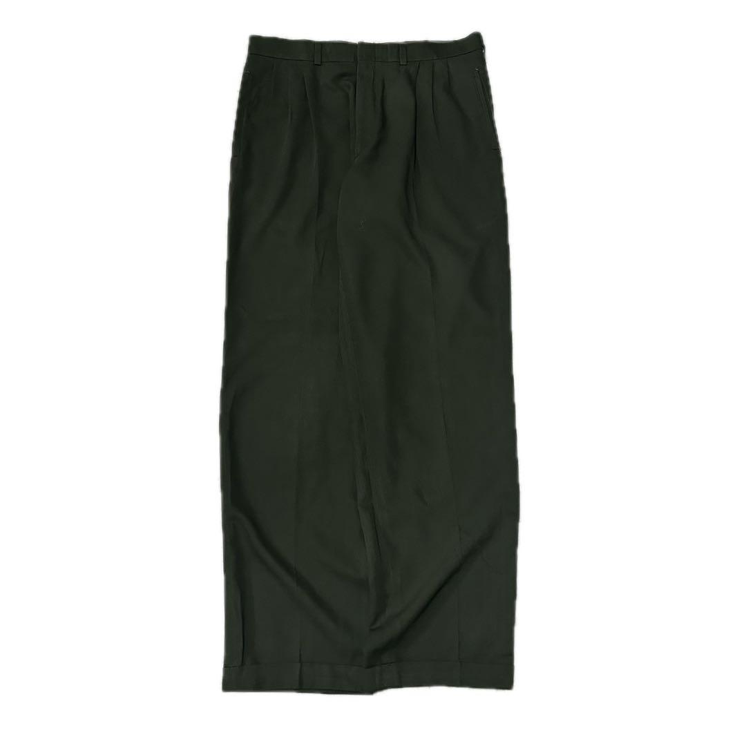 90s \"レーヨンギャバ“ 3タック スラックス “オリーブ” SAVANE