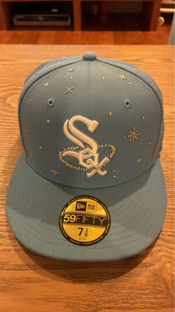 New Era 水色キャップ カスタム　7 3/8