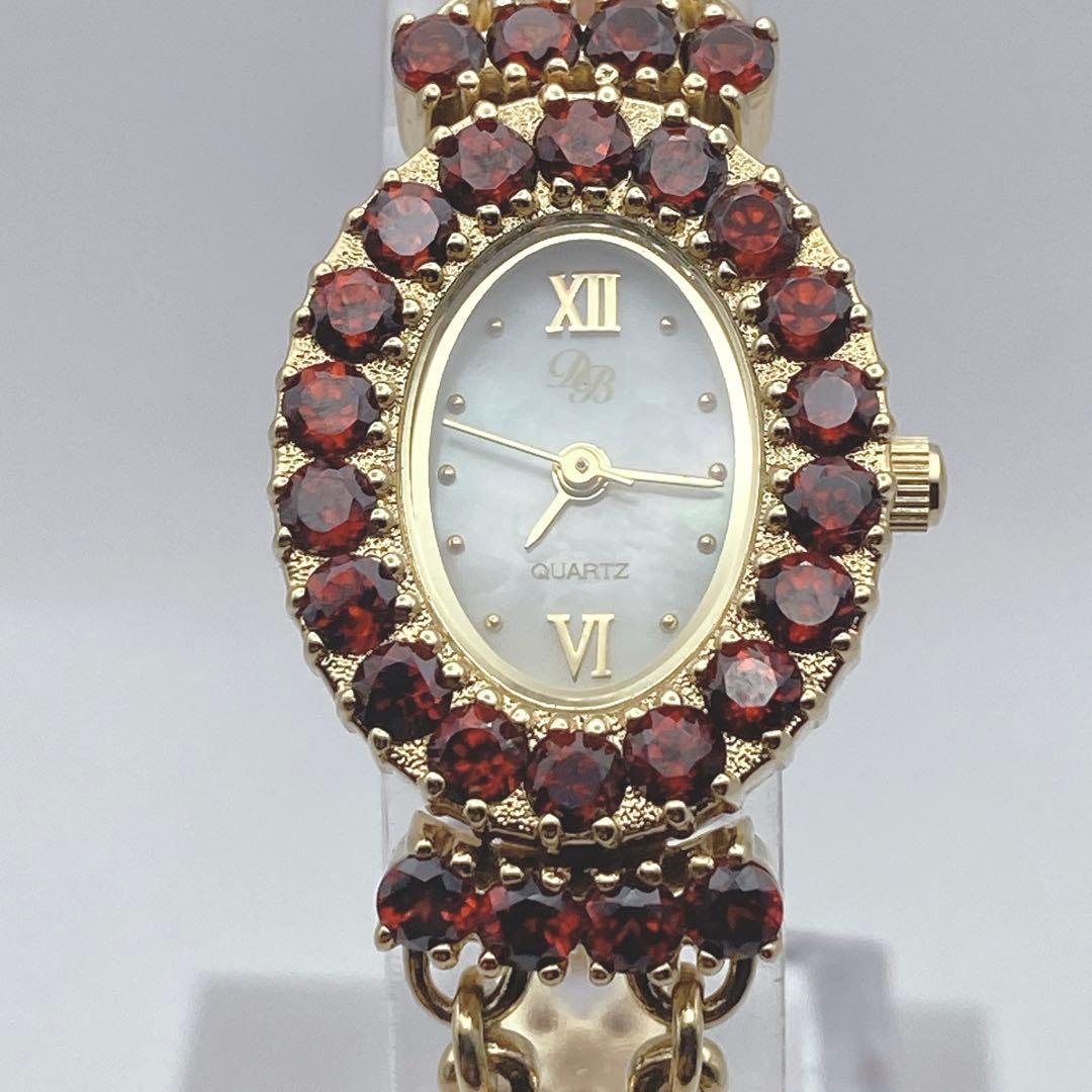 希少　D.M Buxton ホワイトシェル文字盤 ガーネット装飾 ブレスウォッチ