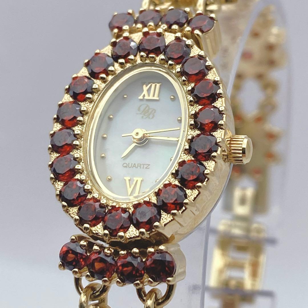 希少　D.M Buxton ホワイトシェル文字盤 ガーネット装飾 ブレスウォッチ