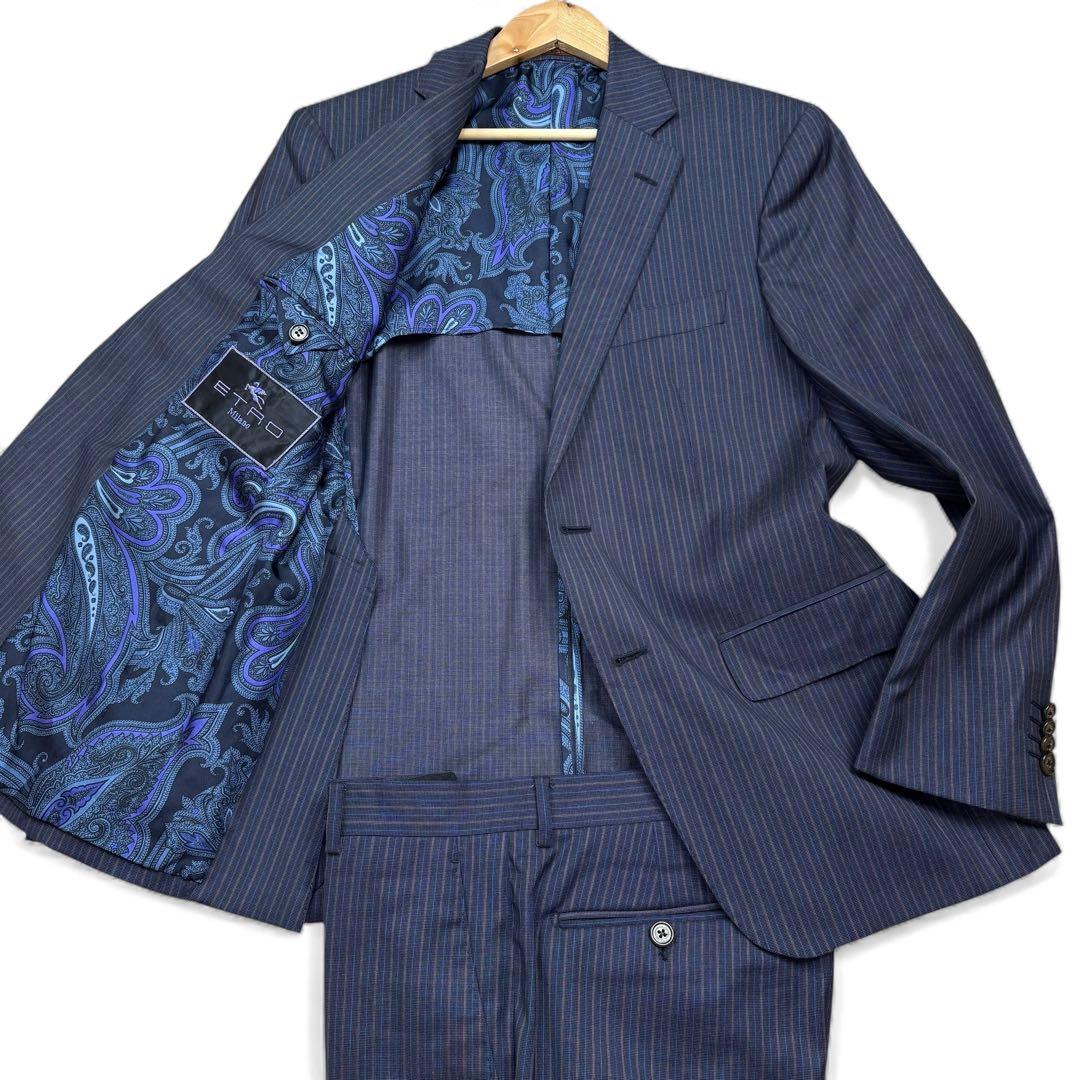 極美品 エトロ セットアップ スーツ シルク ペイズリー柄 濃紺 サイズ48