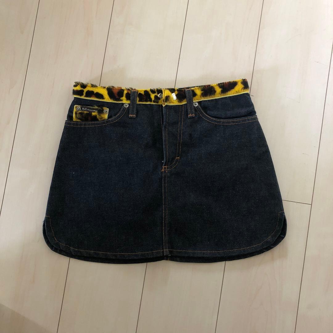 D&G デニムミニスカート レオパード柄