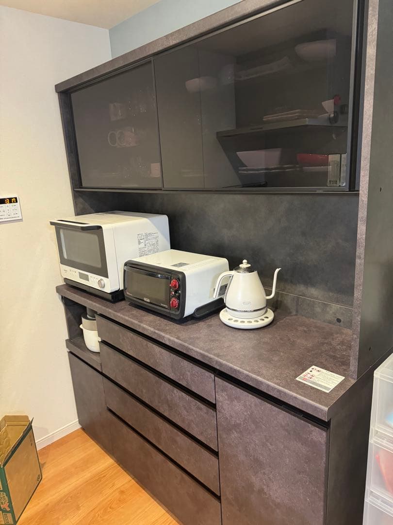 【美品】パモウナ食器棚ECA-1600R セラミカネロ 幅160cm 大容量収納