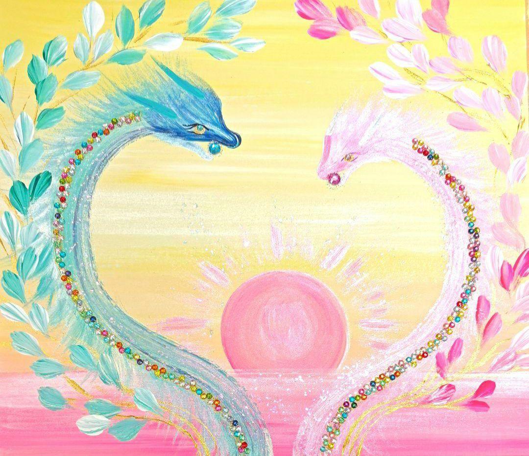 hiro❀本日新月月祈り❀ダブル八角フトマニ図2枚セットアクリル絵画❀