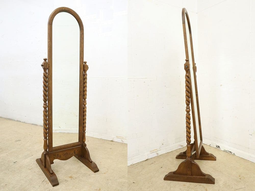 三越家具【ブルージュ】姿見・薔薇彫り・鏡 ミラー・オーク材◆英国カントリー