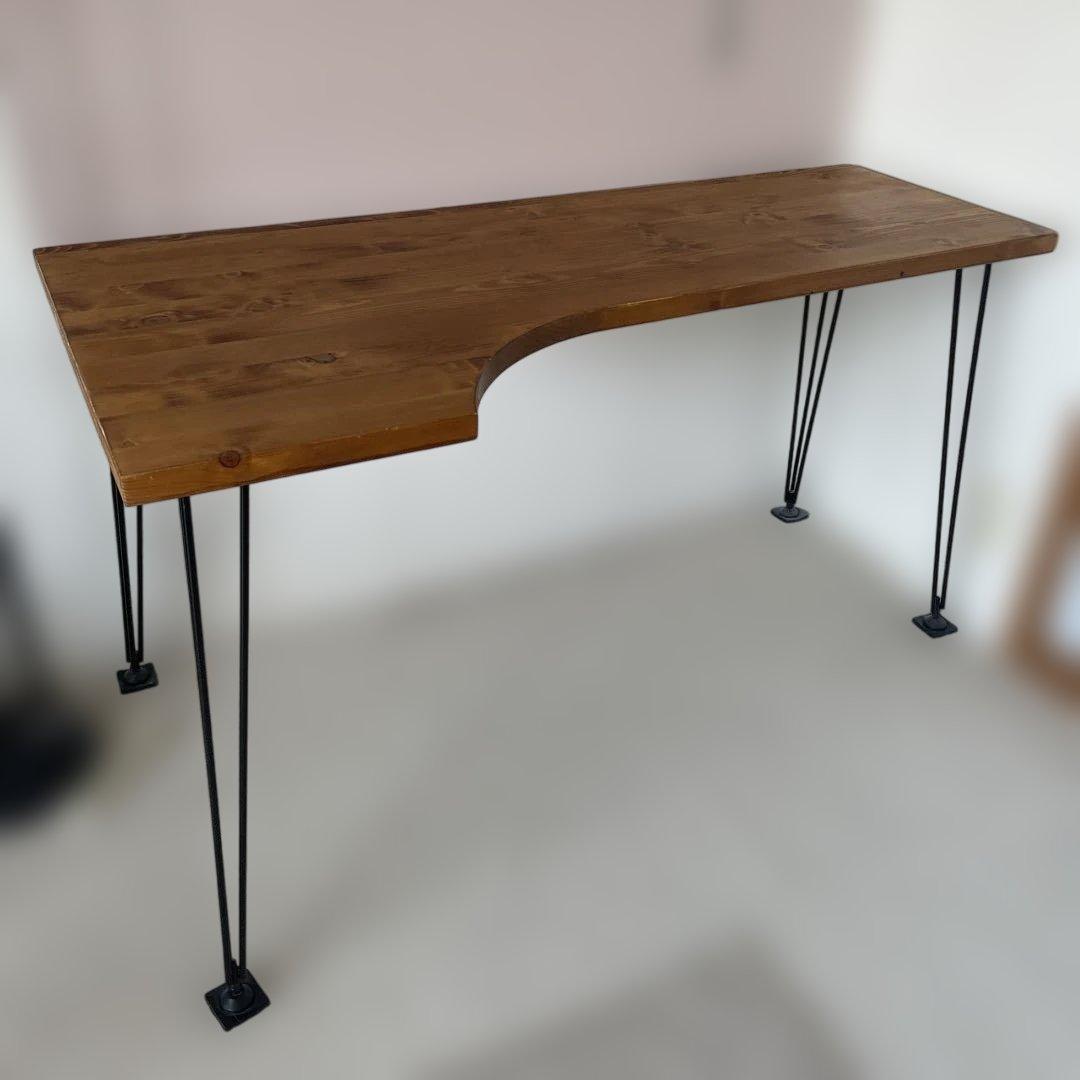 ロウヤ　l字デスク　アンティーク風　アイアン脚　幅140センチ