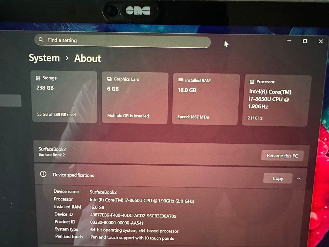 Microsoft Surface Book 2 15インチ