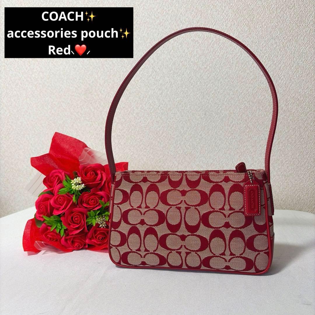 バッグ coach accessories pouch red signature