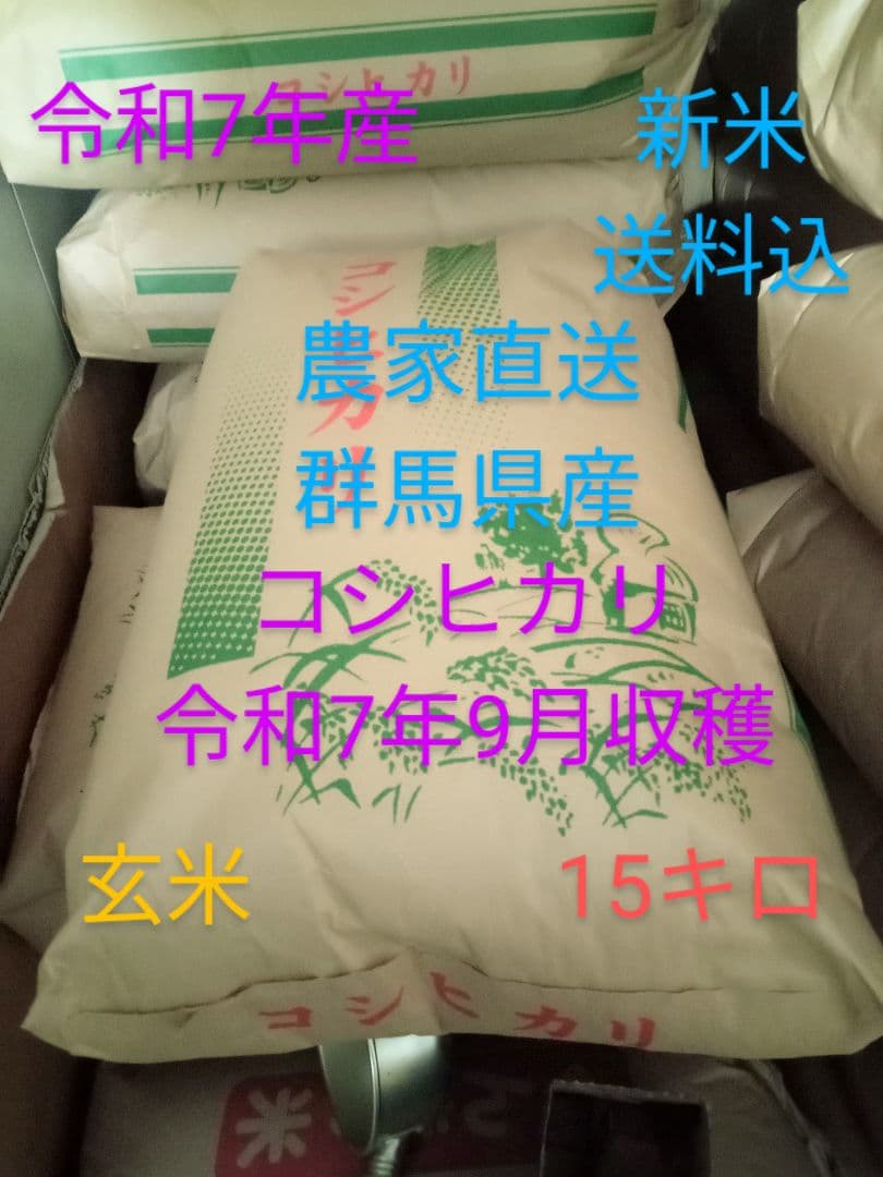 R7年産 新米 群馬県産 コシヒカリ 15キロ 玄米 送料込 15kg